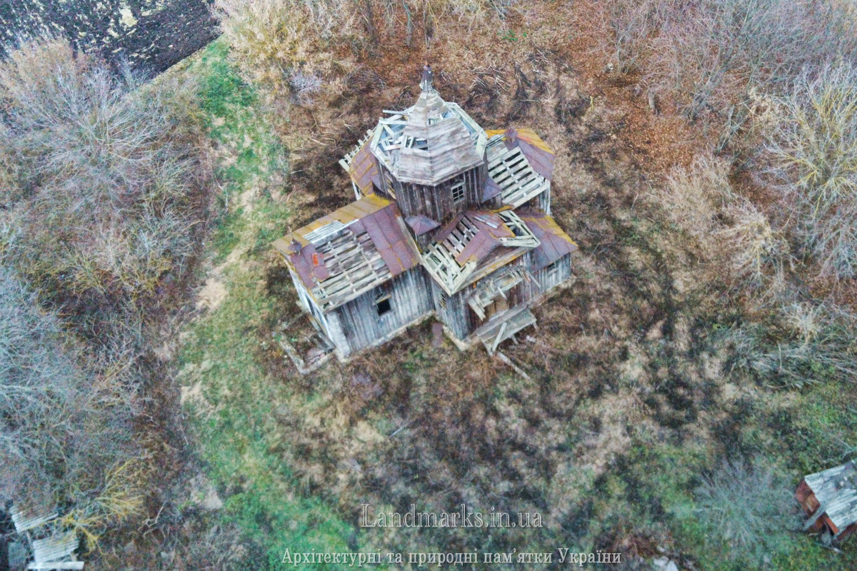 Аерофото храму в Бурківцях, Вінницька область