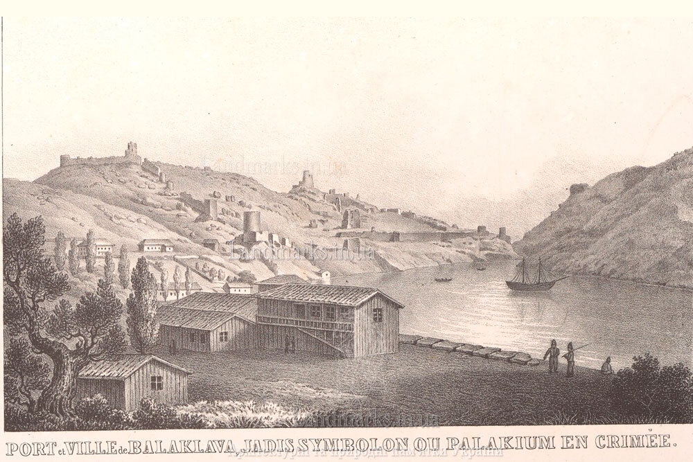 Старовинне зображення бухти та фортеці. Балаклава