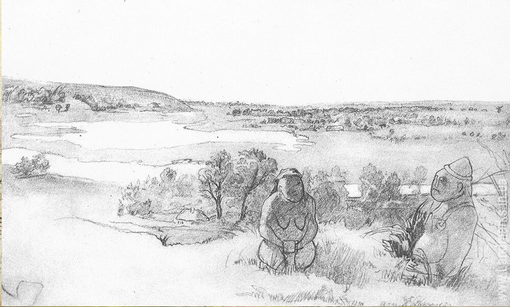Landscape with stone baboons, paper, pencil, April - October, 1845.