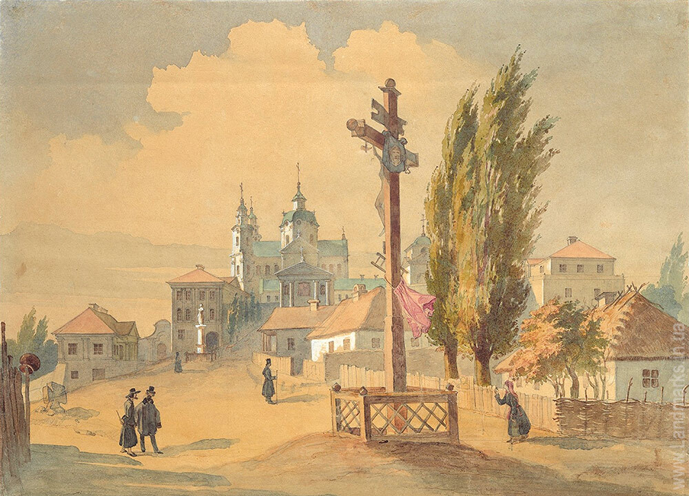 Почаївська лавра з заходу, папір, акварель, жовтень, 1846 р.