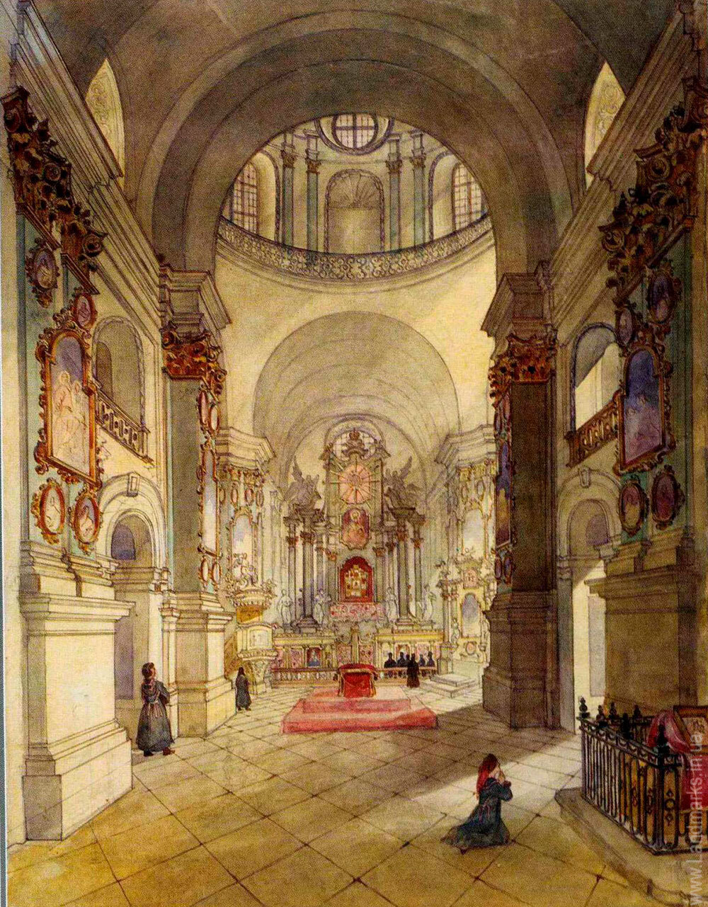 Cathedral of the Pochaiv Lavra (interior view), paper, watercolor, 1846.