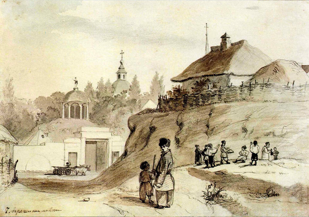 В Решетилівці, папір, туш, сепія, акварель, серпень, 1845 р.